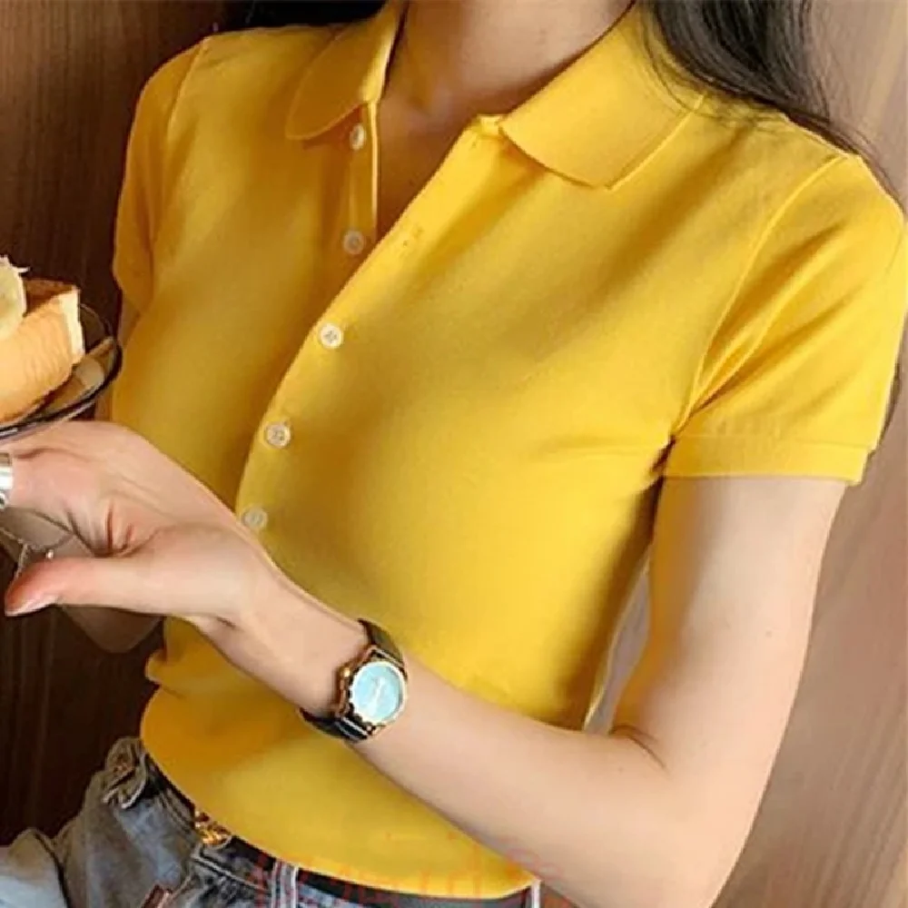 

BUCKLES Summer High Quality Small Horse Polos Mujer Polo Shirt Womens Wear Chemise Femme Short Sleeve 100% Cotton Polo Top