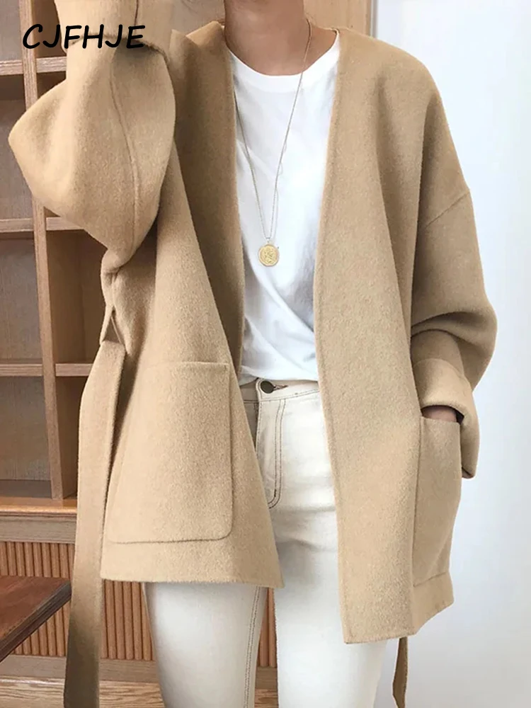 Куртка CJFHJE цвета хаки с V-образным вырезом женское Новое модное осеннее