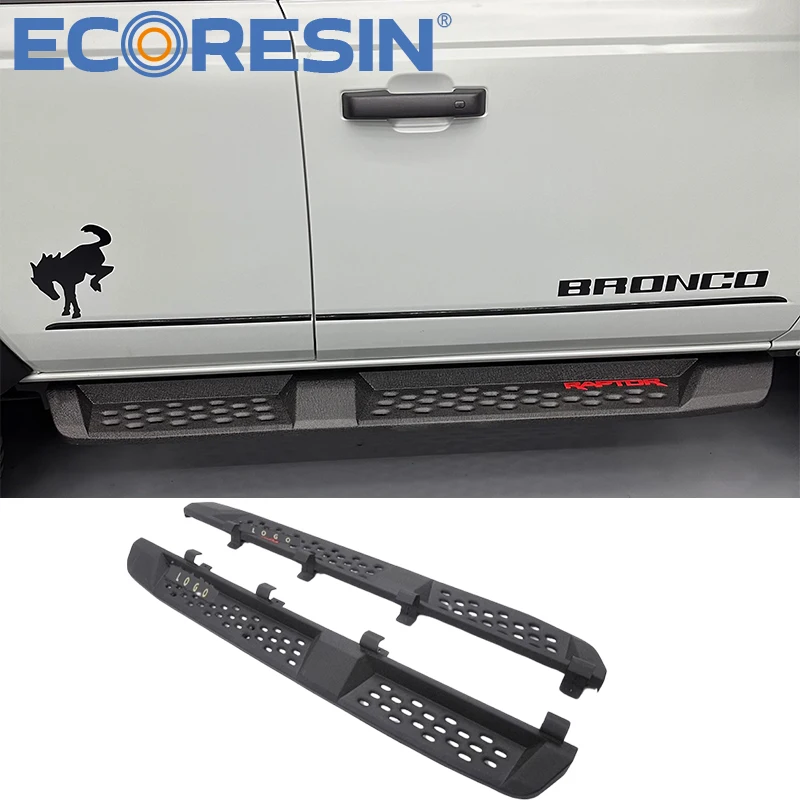 

Боковая ступенька для Ford Bronco Low, обновленная для High Raptor Style, матовый черный стальной рок-слайдер, 4-дверная педаль для бездорожья