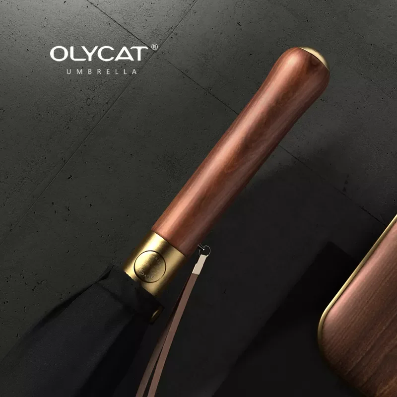 

OLYCAT Luxury Mental Wooden Handle Umbrella 112cm Large Long Men Black Umbrellas 16 Ribs Windproof Rain Umbrella Paraguas Gifts