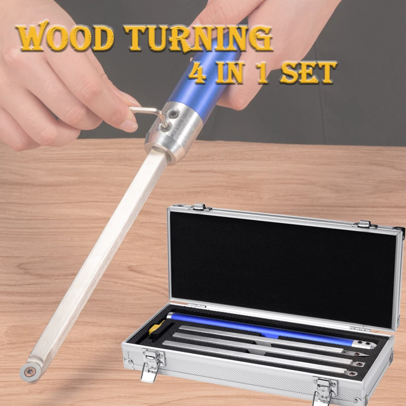 Wood turning tools set 4 in 1 aluminum handle woodworking chisel stainless steel carbide inserts cutter bar wood turning lathe