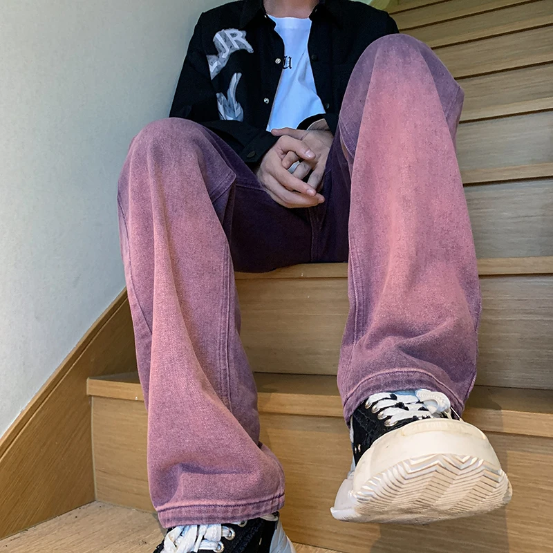 Youth Tide Quality American Ins High Street Niche Gradual Color Changing Straight Leg Jeans Men Loose Casual Pants Men