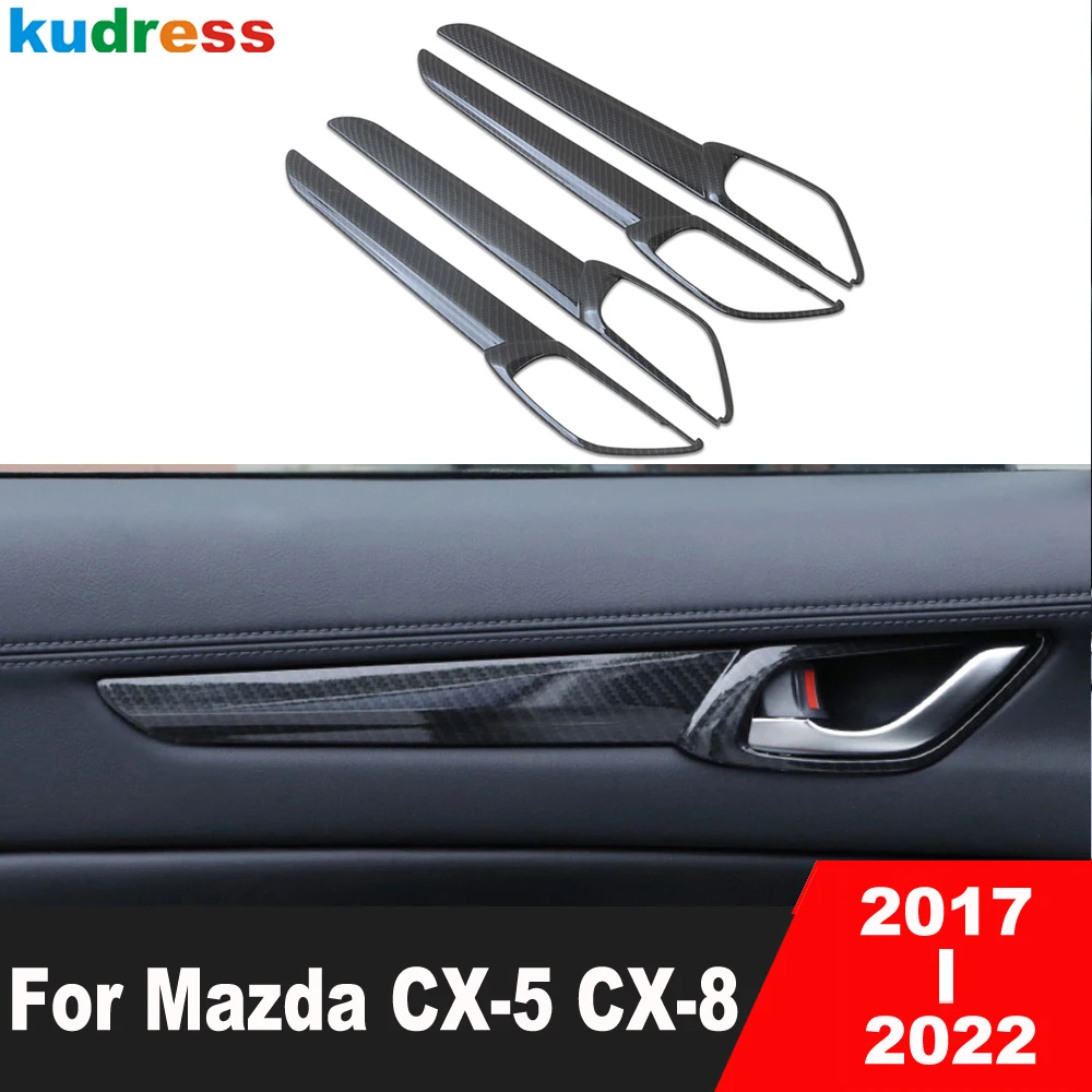 Moldura para manija de puerta interior de coche, moldura de fibra de carbono para Mazda CX-5, CX5, KF, CX-8, 2017, 2018, 2019, 2020, 2021, 2022