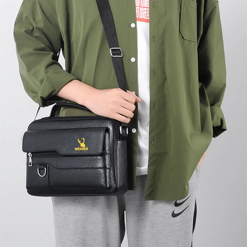 Vintage Leather Men's Crossbody Bag Large Capacity Shoulder Bag For Men Luxury Man Handbag Tote Bag Casual Messenger Bag