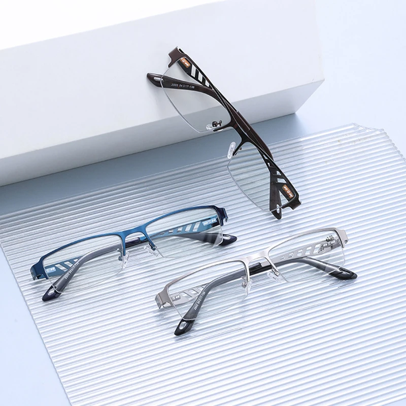 Модные мужские очки для чтения в полуоправе с металлическим рисунком Bluelight Cut Reader