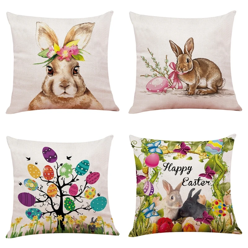 

2023 New Easter Pillowcase Bunny Egg Pillow Cover 45x45cm Cushion Covers Cotton Linen for Home Bedroom Sofa Chair Bed Decoration