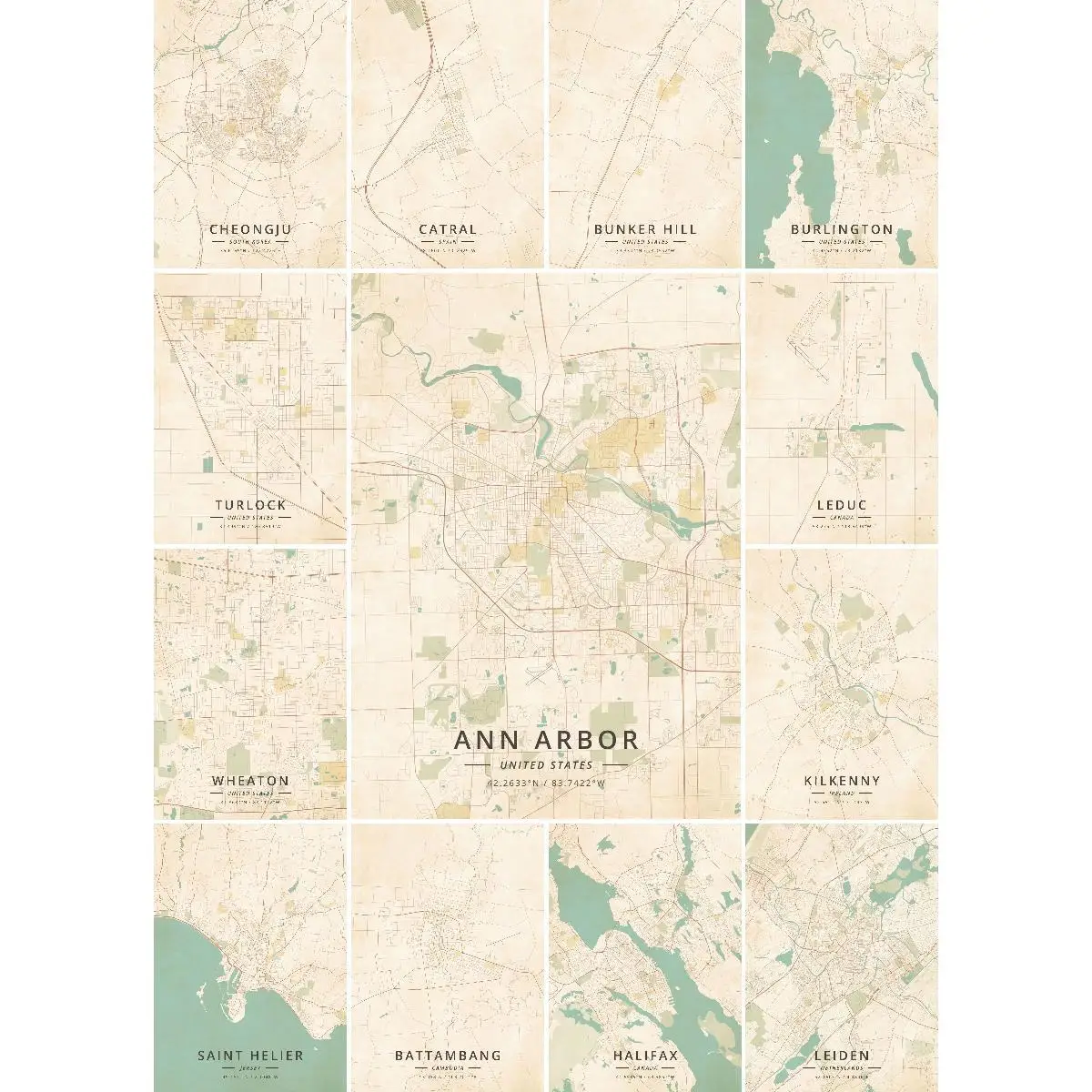 Чонджу Южная Корея винтажная карта плакат принт природа путешествия