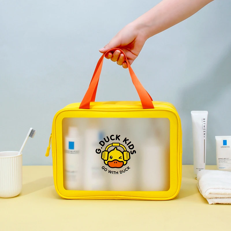 

Cute Cartoon Print Travel Toiletry Bag Waterproof Sturdy Wash Organizer Handy Half Transparent Comestic Pouch Zipper Makeup Case