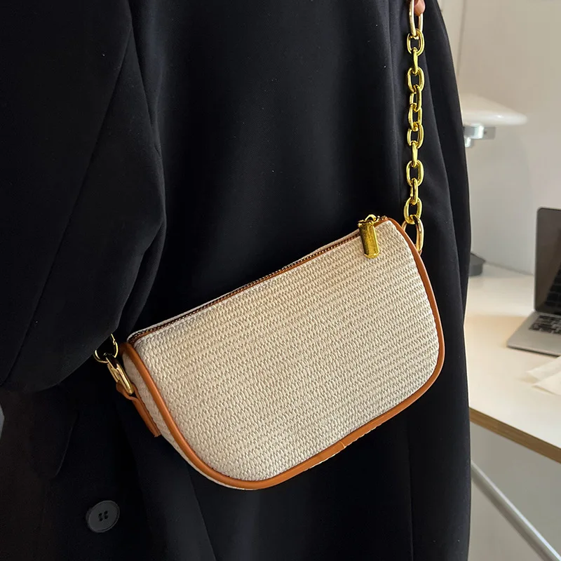 

Популярная текстурная женская сумка на одно плечо, новинка 2022, плетеная сумка-мессенджер из соломы, тканая Высококачественная сумка-подушк...