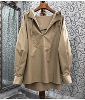 100cotton tops 2022 autumn fashion style blouses women hooded long sleeve casual loose khaki tops ladies long tops shirts large