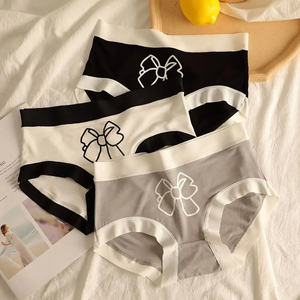 

Sweet Traceless Bow Women Cotton Crotch Underpants Middle Waist Hip Lifting Underwear Breathable Comfortable Briefs