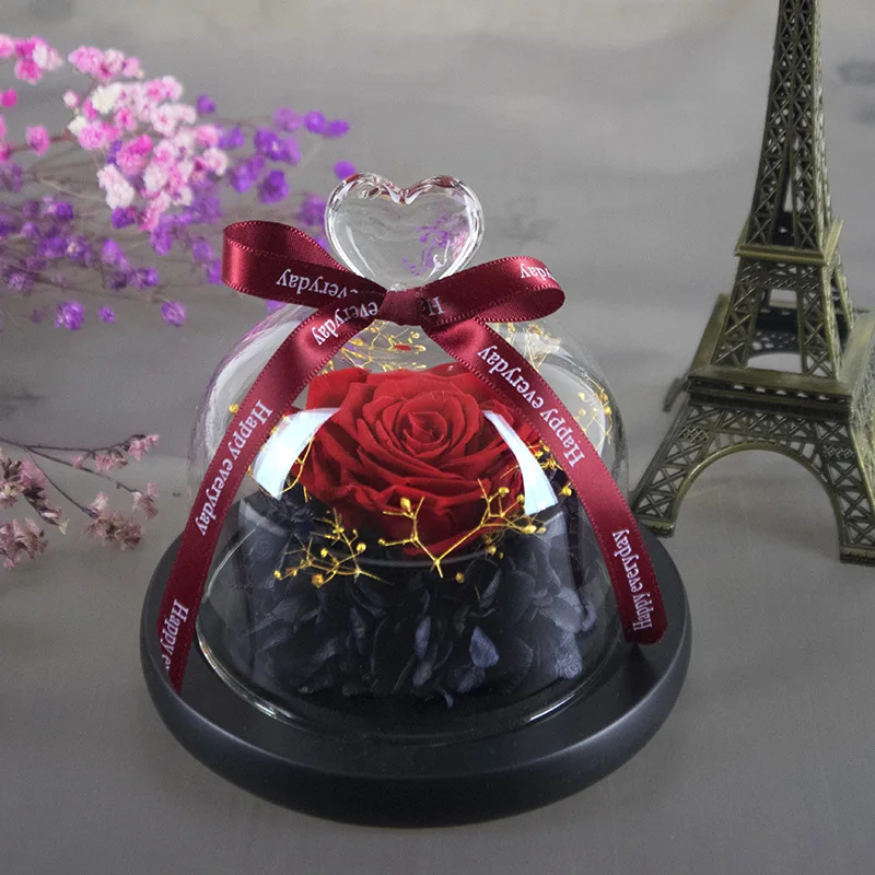 

New Mothers Day Gifts for Mom Natural Eternal Flowers Beauty and Beast Forever Preserved Rose In Glass with Led Valentine Gifts