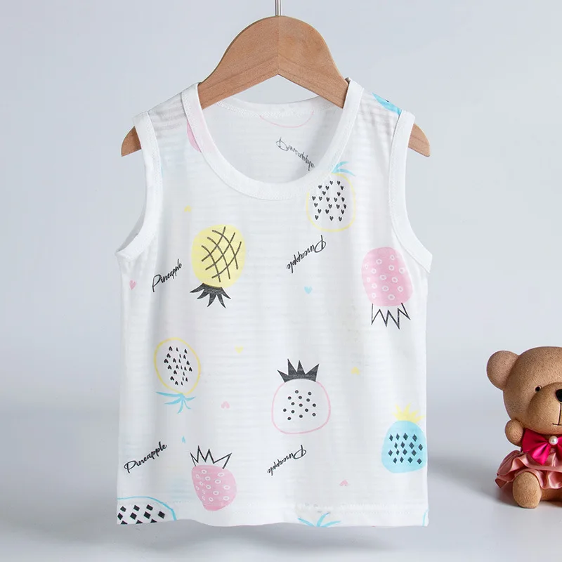 

Children Summer Clothing T-shirt Sleeveless Tees Tops For Boys Girls Kids Top Vests 100% Cotton Cartoon Breathable 90-150cm