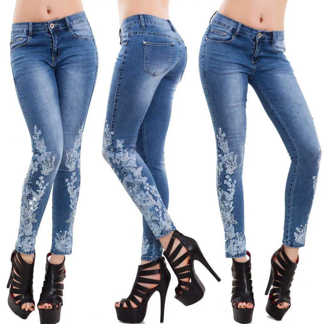 

Hot Diamond Cutout Skinny Jeans Women Autumn 2022 New Fashion Jeans Female Casual Office Pants