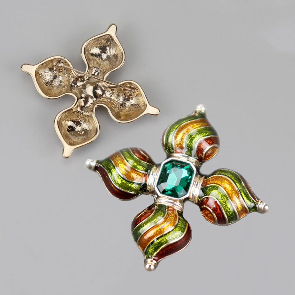 1Pc Cross Shaped Brooch Elegant Brooch Pin Alloy Clip Scarf Buckle Dual Brooch Jewelry for Women Girls Ladies