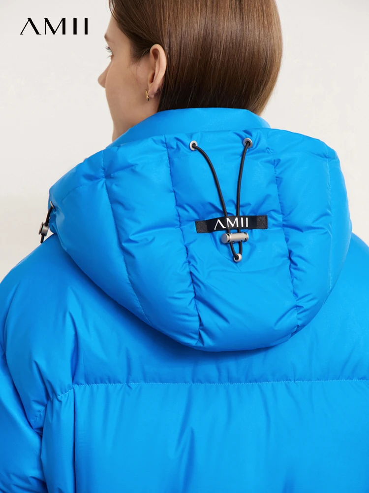 

AMII Minimalism Down Jackets Women 2022 Winter Warm Thicken Fashion Loose Hooded Solid Commuter Belt Design Coat Tops 12241162
