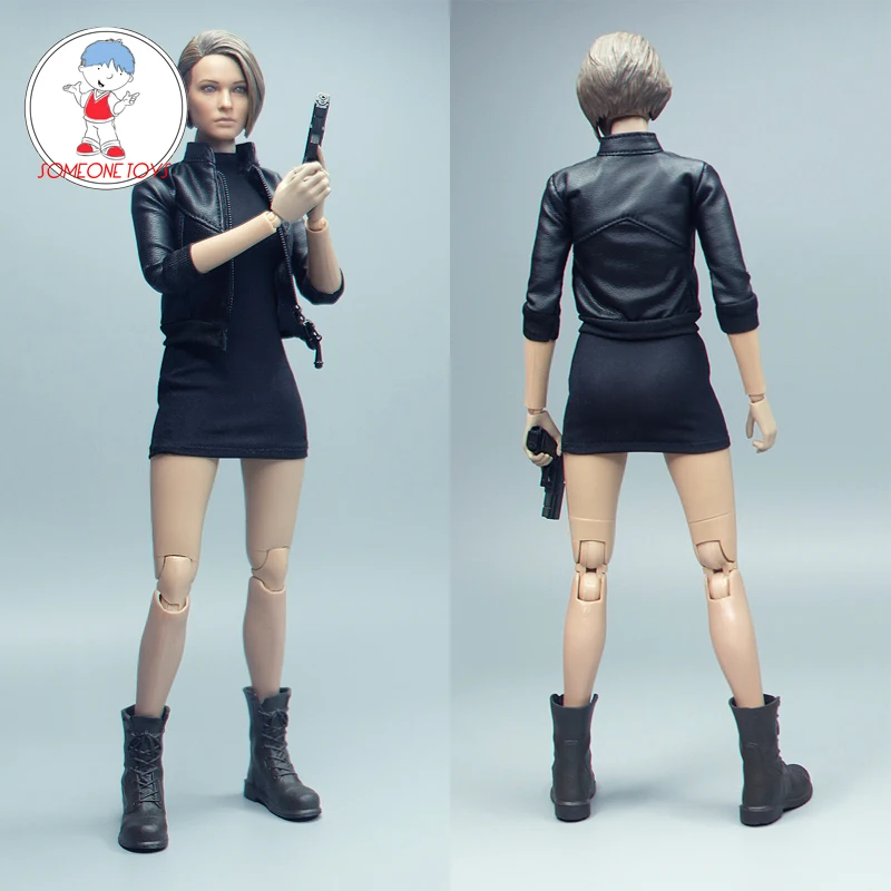 

1/6 CROW DH TOYS Fashion Female Soldier Body Black Leather Coat Mid Sleeve Jacket for 12 Inch TBL S17B Doll Clothes