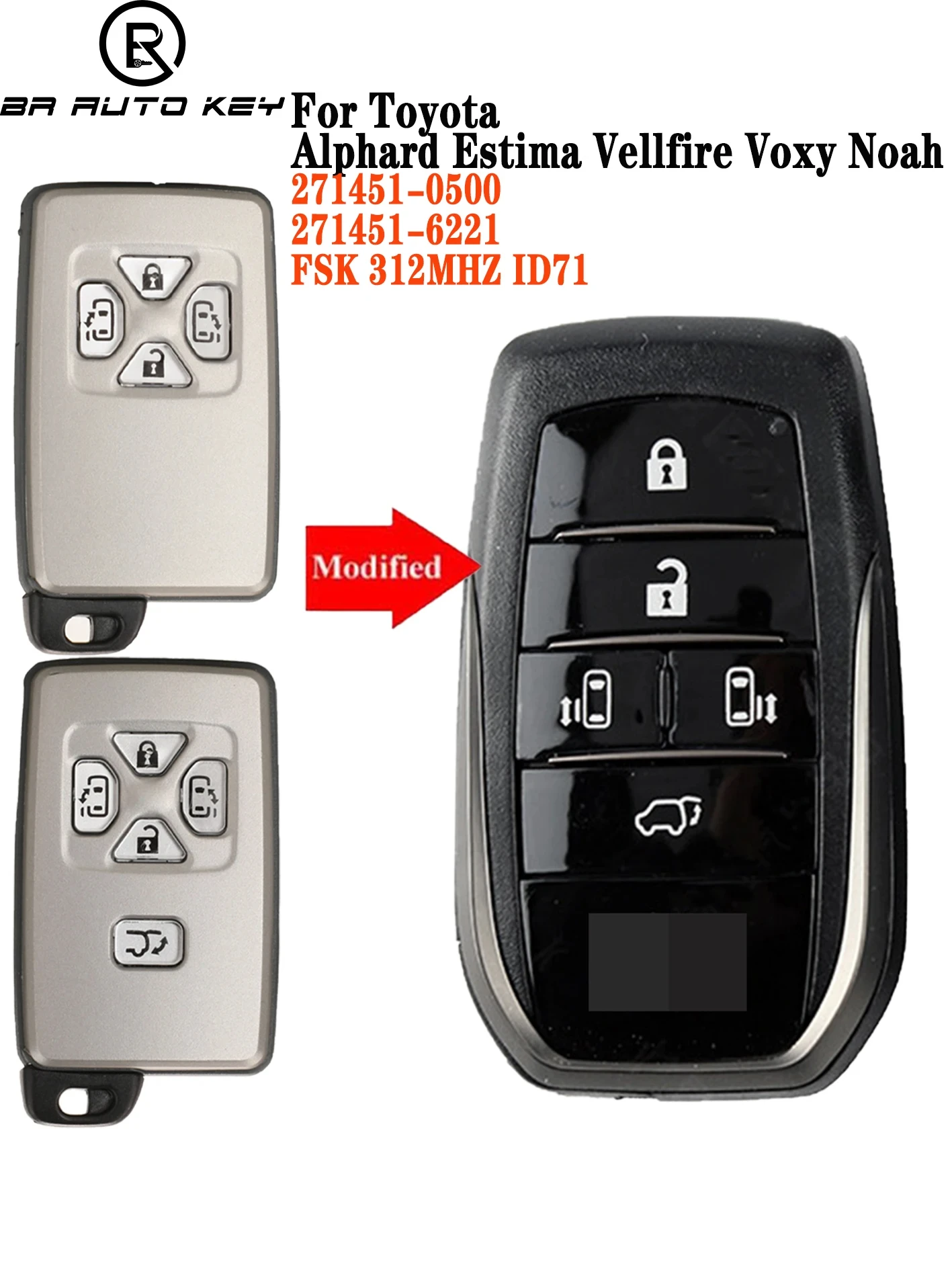 

Обновленный сменный смарт-ключ дистанционного управления для Toyota Alphard Vellfire Previa Voxy Noah 2005-2014, плата NO: 27: 1451-6221 FSK312 МГц ID71