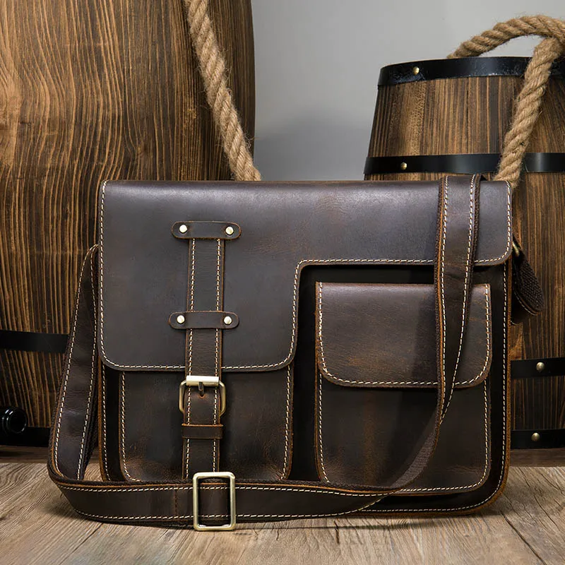 

Work Genuine Bag Men Leather Capacity Casual Business Horse Messenger Cow Crazy Male Leather Big Bag Bag Crossbody Shoulder