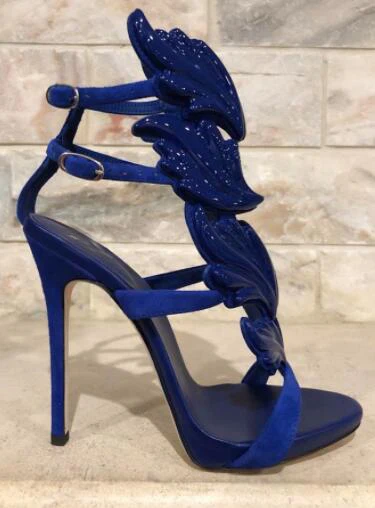 

Moraima Snc Wing Strap Sandal Heel Pumps Summer Open Toe Ankle Strap High Heel Shoes Women Sexy Cutouts Dress Heels Blue Yellow