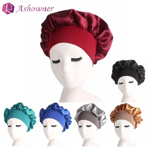 Women Satin Bonnet Silk Sleep Night Cap Elastic Head Cover Hat Curly Hair Nightcap Night Ha Unisex C