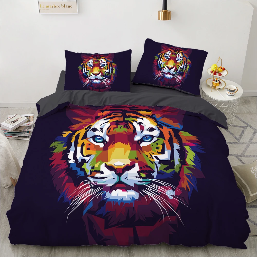 

Tiger Animal Duvet Cover King Queen Size Colorful Wildlife Print Bedding Set for Adults Black 2/3pcs Polyester Comforter Cover