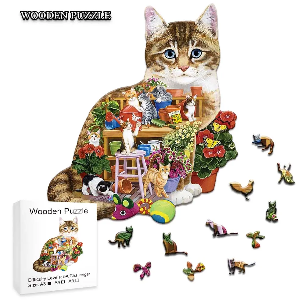 

Jigsaw Puzzles Cat Mysterious Games Animal Wooden Puzzle Gift For Adult Kids Educational Fabulous Gift Interactive Wood Toys