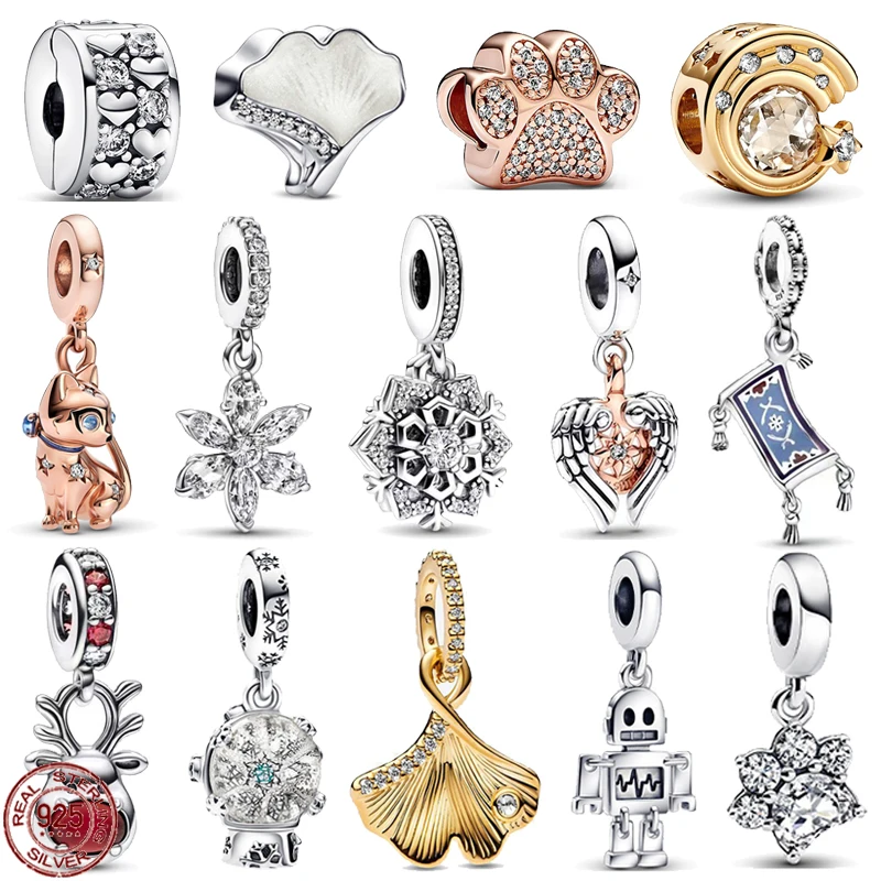 

New 925 sterling silver classic heart-shaped elk snowflake pendant fit original Pandora bracelets DIY women's jewelry gifts
