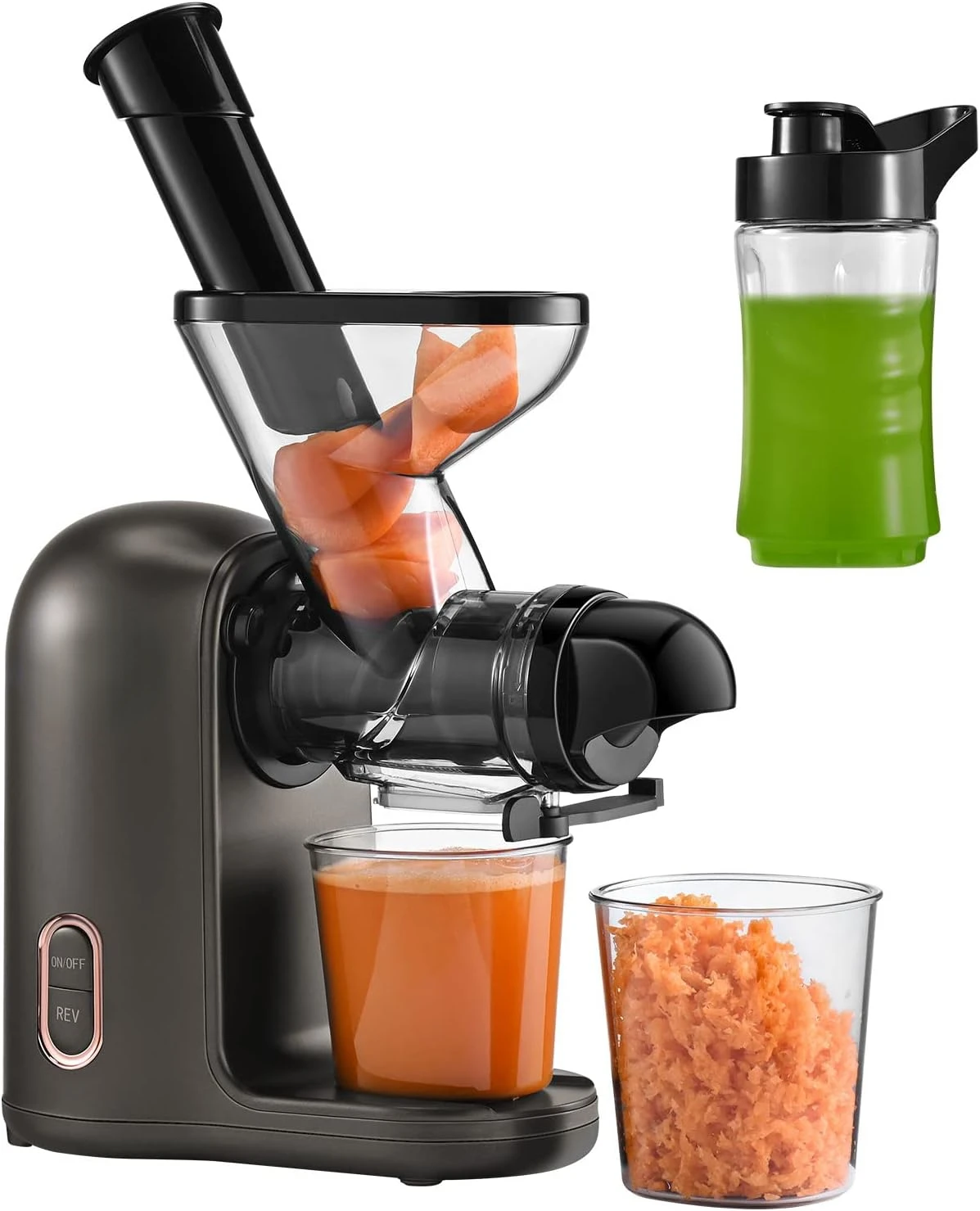 

Small Masticating Juicer Electirc Slow Juicer with Reverse Function For Home, Easy to Clean Juicer Extractor with Travel Bottle,