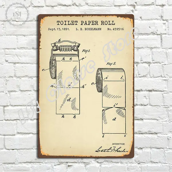 

Funny Toilet Paper Patent Metal Tin Sign Pin Up Metal Sign Wall Sign Metal Decor Wall Decor(20cmx30cm)