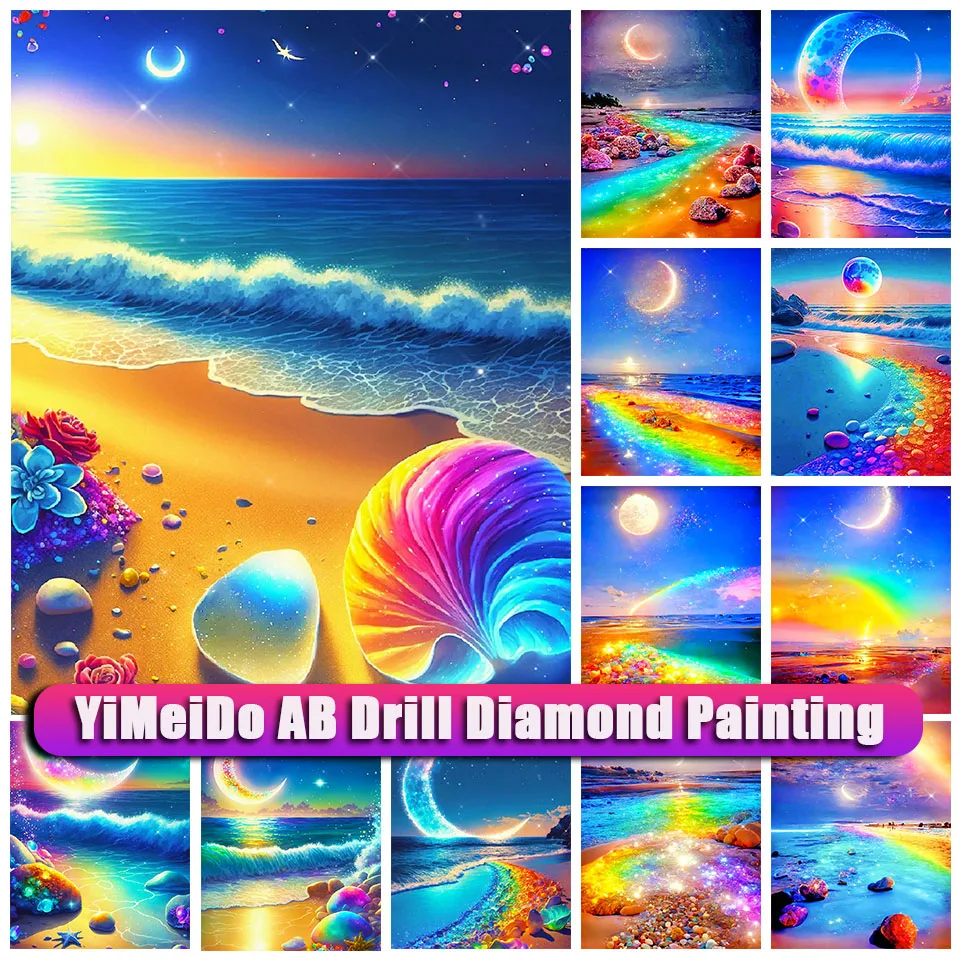 

YiMeido 5D DIY AB алмазная живопись красочная пляжная сумка на молнии в комплекте полная Алмазная вышивка Мозаика Искусство ландшафта