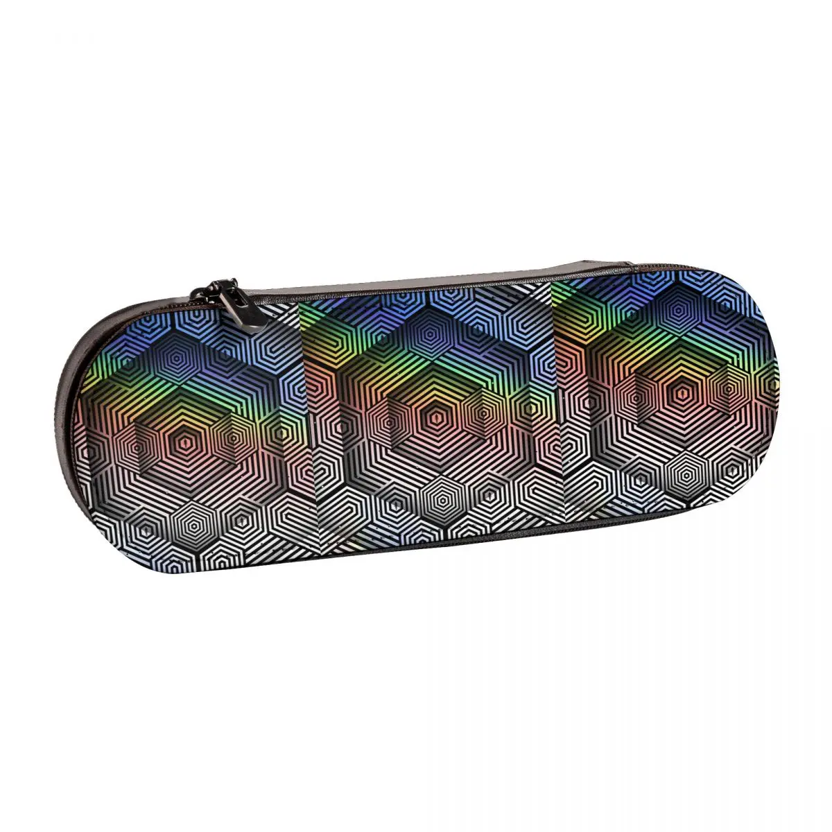 

Ombre Geometry Pencil Case Optical Art Cool Print Leather Pencil Box Back to School For Teens Zipped Pen Organizer