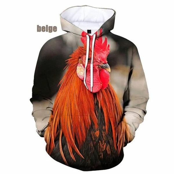 New Fashion Long Sleeve Rooster 3D Printed Hoodie Harajuku Printing Pullover Sweatshirt