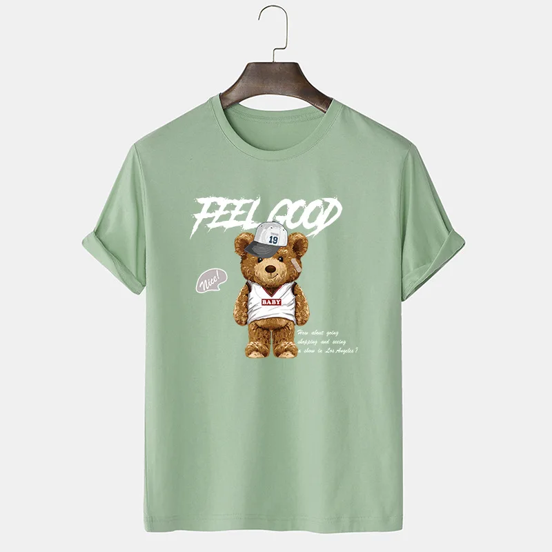 

Summer T-Shirts For Men Bear Funny Printed Cotton O-Neck Casual Short Sleeve Cartoon Graphic Cool Top Tees Men's Clothing
