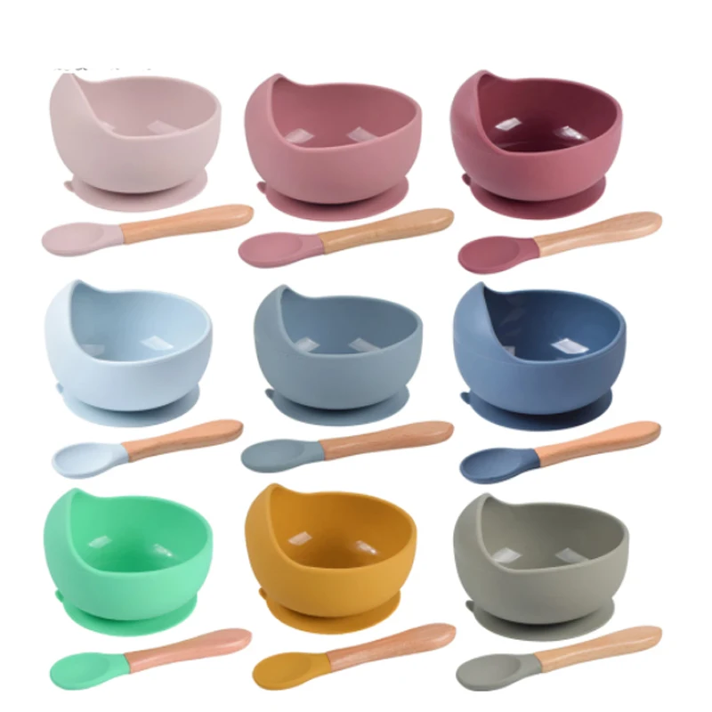 

Набор детских силиконовых чашек без БФА, нескользящая детская чаша на присоске, ложка, водонепроницаемая посуда пищевого класса