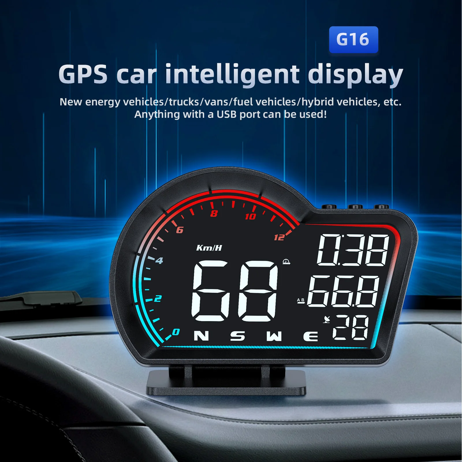 

HUD GPS For All Car Display Digital Car Speedometer With Alarm Compass Head up Display Electronics Accessories On-Board Computer