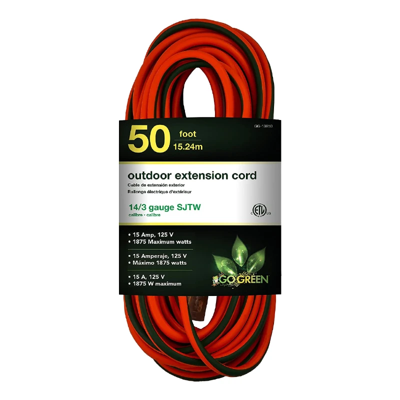 

(GG-13850) 14/3 50’ SJTW Outdoor Extension Cord, Lighted Extension Cord, 50 Ft