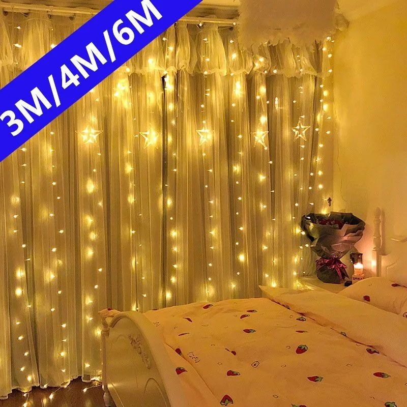 

3/4/6M Christmas Decoration Remote Control Holiday Wedding Fairy Tale Flower Ring Light New Year Bedroom Curtain String Light