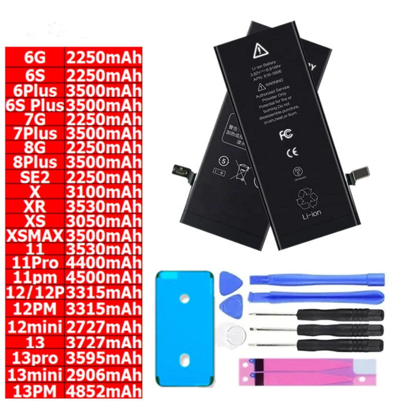 

For Apple iPhone 11 Pro MAX XS 12 XR X 8 Plus 7 SE2 Lithium Polymer Bateria 11Pro 8Plus 7Plus 12Pro High Capacity Battery