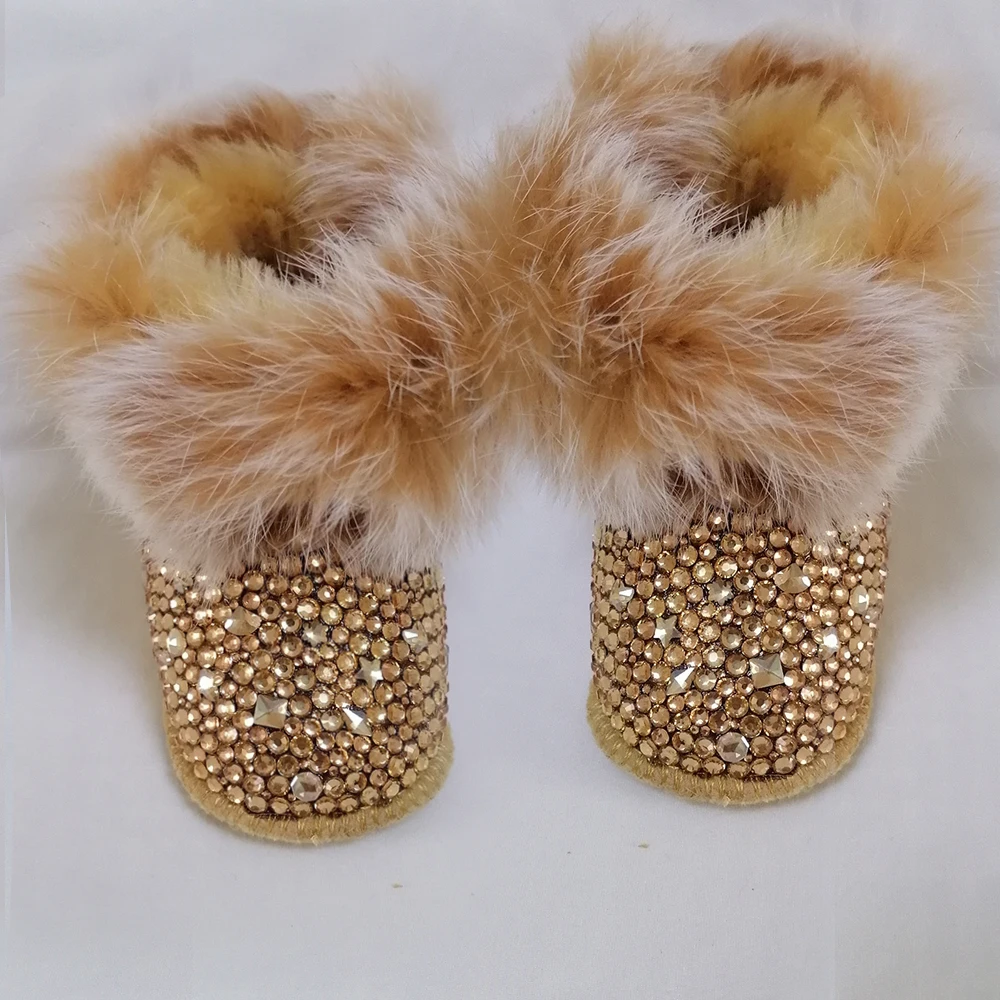 

Pearl Crystals Sparkle Baby Girls Snow Boots Rhinestones Bling Luxury Shining Golden Noble Angel Shoes Winter Gift First Walkers