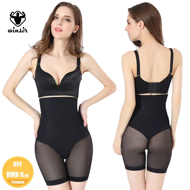 Thong Shorts Compression Shapewear High Waist Firm Tummy Control Butt Lift Body Shaper Panty With Transparent Mesh Thigh Slimmer