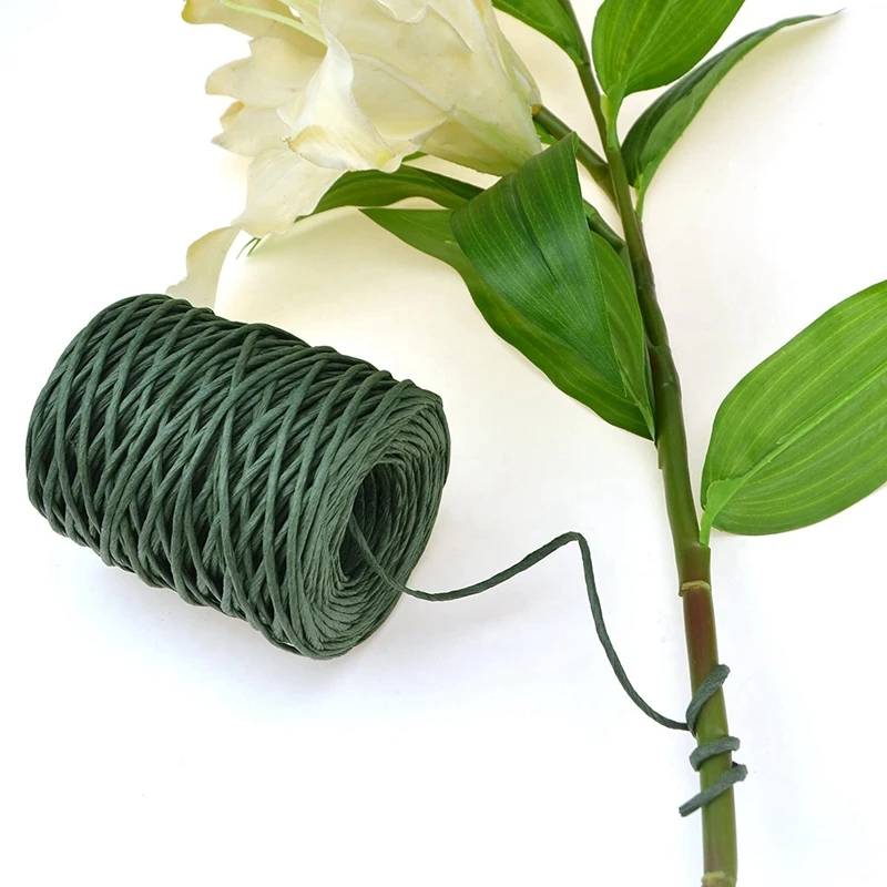 

2X 1.0Mm Light Brown/Green Floral Bind Wire Wrap Twine Handmade Iron Wire Paper Rattan For Flower Bouquets Length: 210M