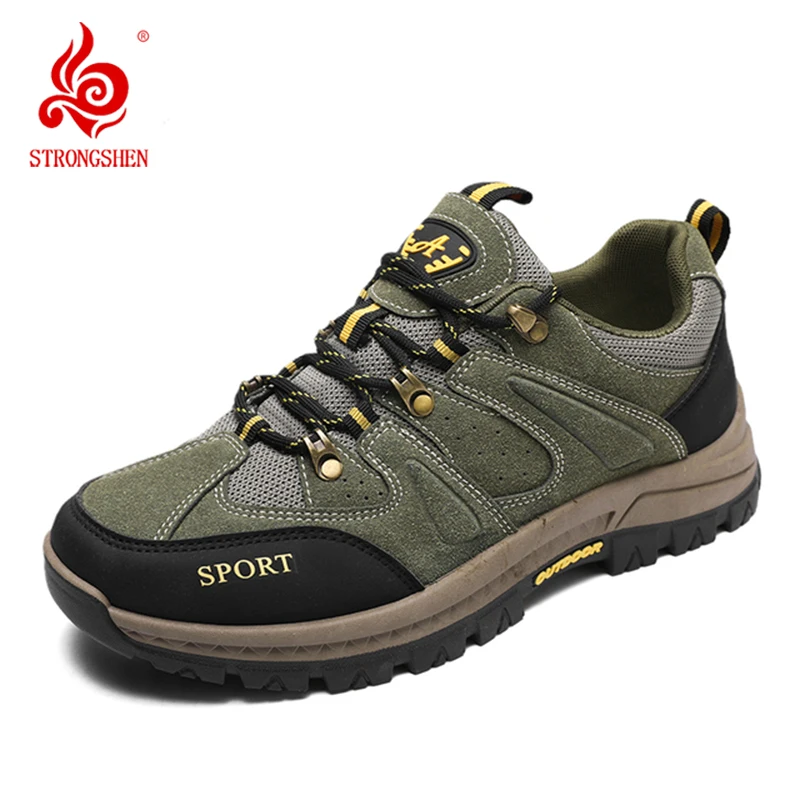 STRONGSHEN Men's Hiking Shoes Suede Leather Outdoor Climbing Shoes Wear-resistant Trekking Walking Hunting Tactical Sneakers