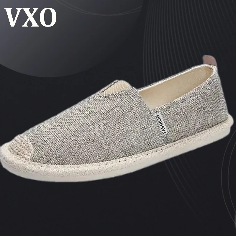 

VXO Men's Shoes Casual Canvas Flat Slip-on Lazy Tide Shoes Breathable Linen Fisherman's Shoes Men