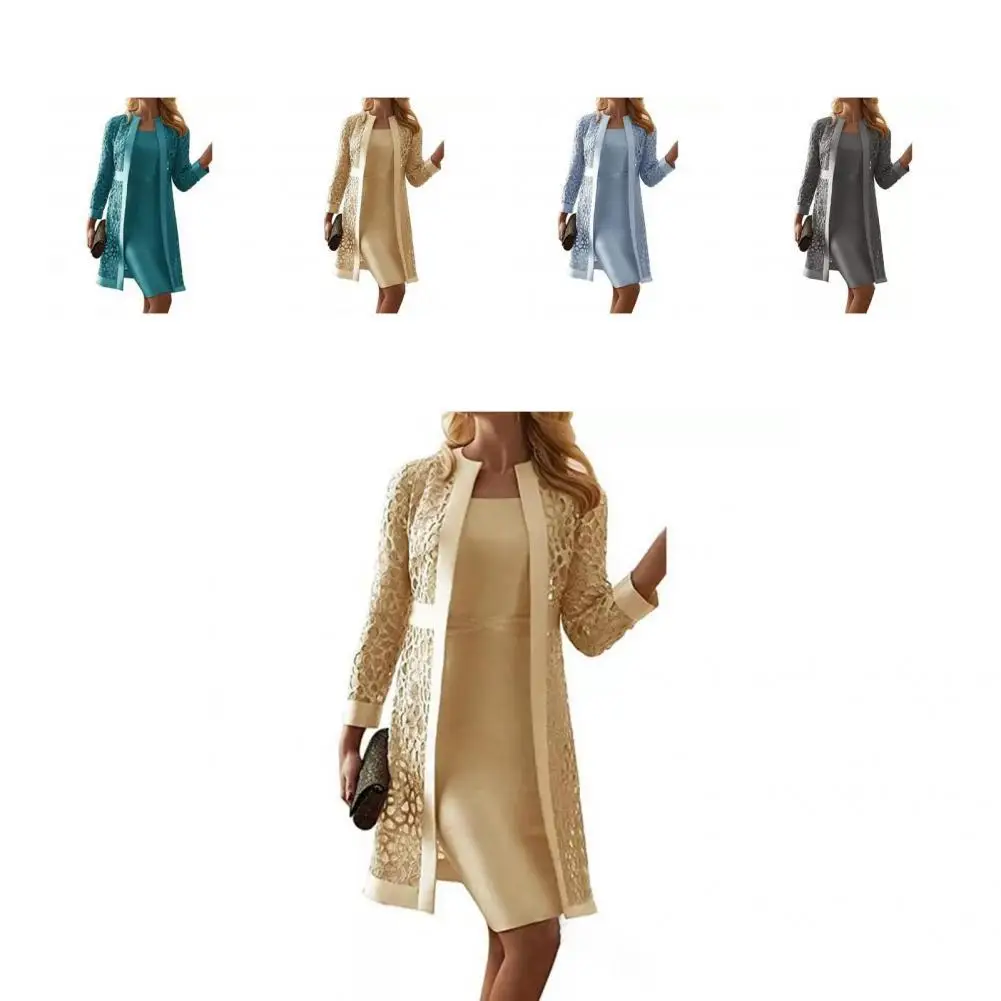 

Knee Length 2Pcs/Set Fashion Fashion Ladies Dress Cardigan Set Spring/Autumn Bodycon Dress Lace for Office