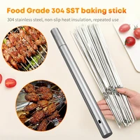 102030pcs bbq skewers and storage tube kitchen stainless steel reusable grill sticks flat bbq utensil outdoor bbq accessories