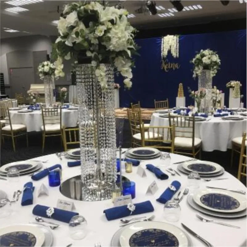 

60cm Tall Silver Wedding Crystal Pillar Bling Crystal Flower Stand Aisle Road Leads Table Centerpiece