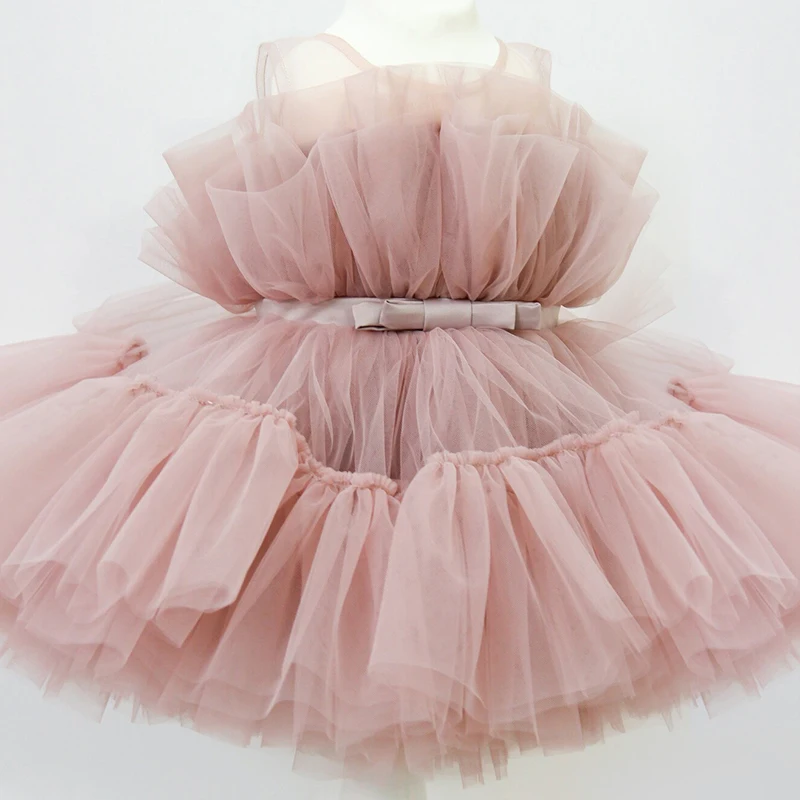 

Wedding Pricess Dress For Girls Tulle Tutu Prom Gown Kids Baby Fluffy Elegant Birthday Party Evening Costume Children Clothes
