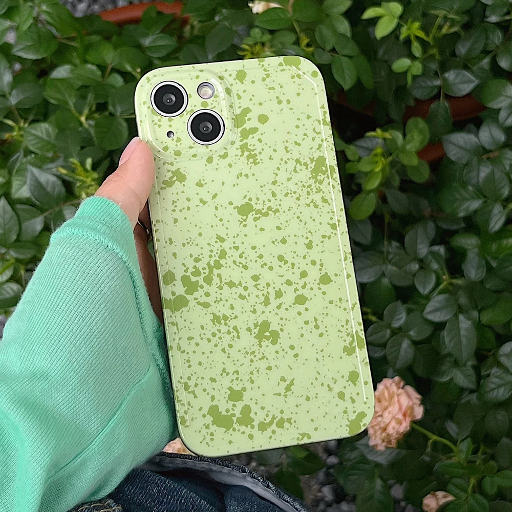 

Retro Green Spot Painting Glossy Soft Phone Back Bag Cover For iPhone 11 12 13 iPhone11 Pro XR X Xs Max Protective Case Coque