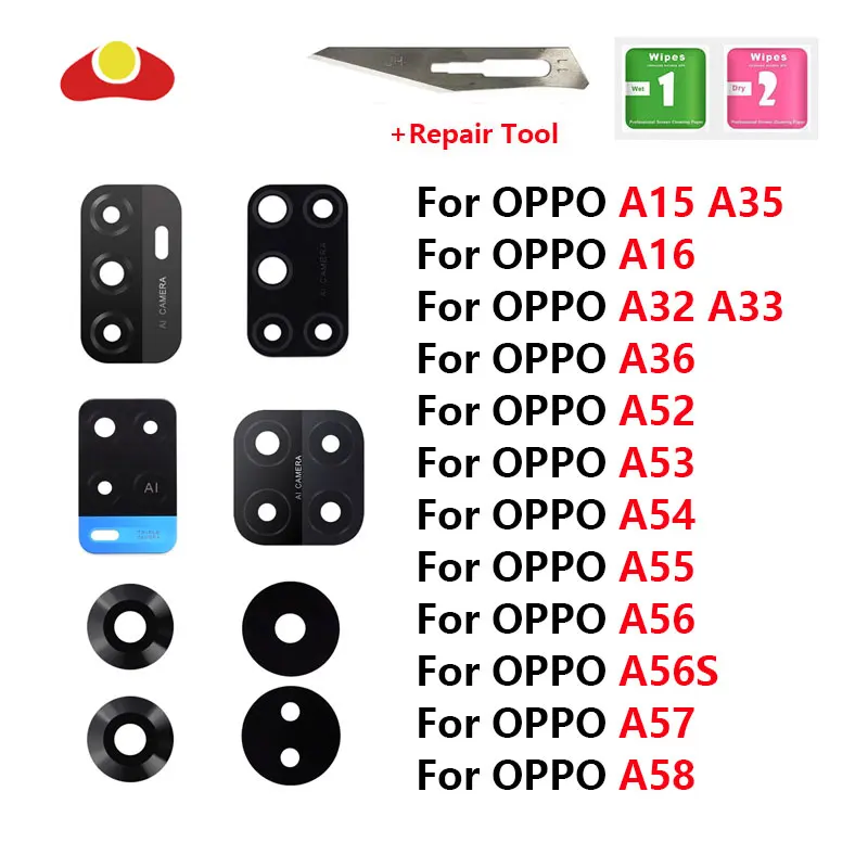 

For OPPO A15 A15S A35 A16 A32 A33 A35 A36 A52 A53 4G A54 A55 A56 A57 5G A58 Rear Back Camera Glass Lens With Adhesive Sticker